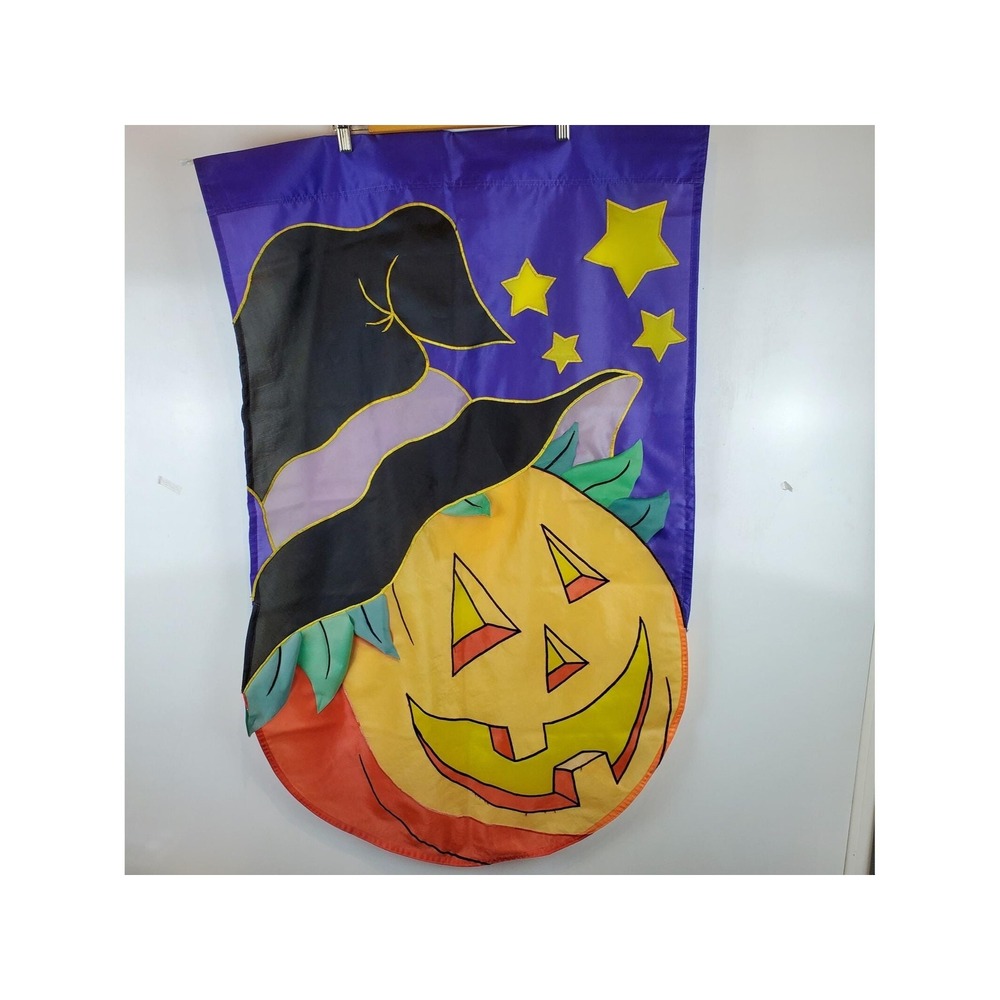 Vintage Halloween Pumpkin Jack-O-Lantern Applique Outdoor Flag Banner 28" X 44"